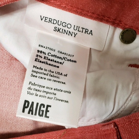 PAIGE Verdugo ultra skinny vintage red 27 nwot - Picture 6 of 8